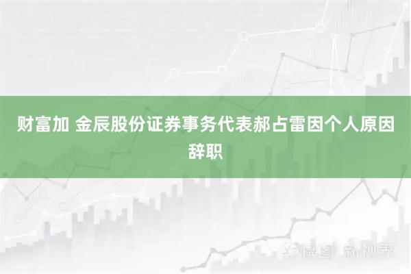 财富加 金辰股份证券事务代表郝占雷因个人原因辞职